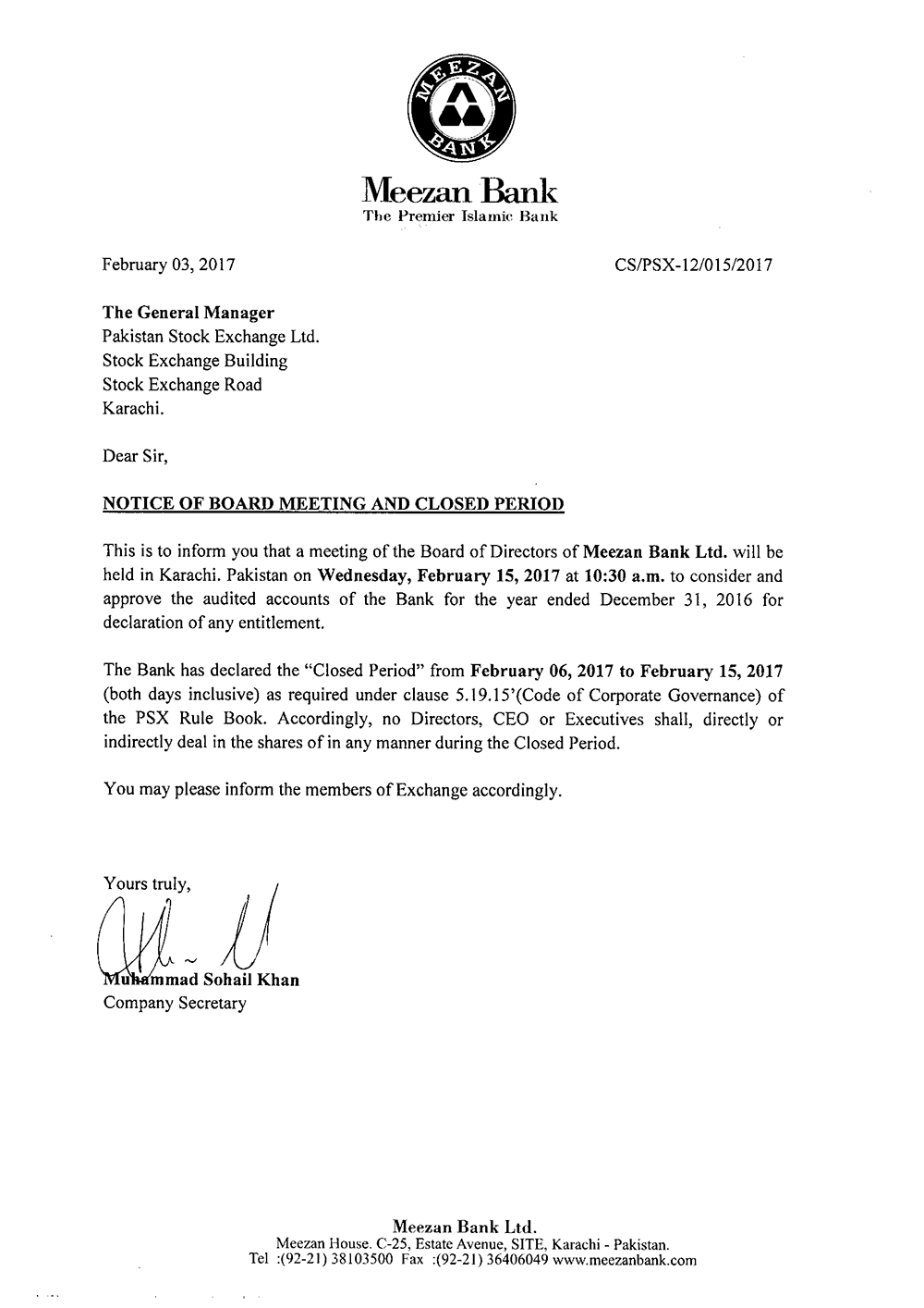 Notice of Board Meeting and Closed Period Dec 2016